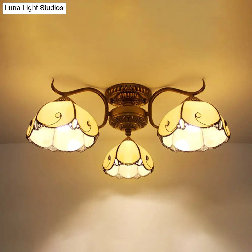 DecorBites™ DecorBites™ Tiffany Lodge Style Scalloped Semi Flush Ceiling Light with Stained Glass – 3 Lights Beige/Clear