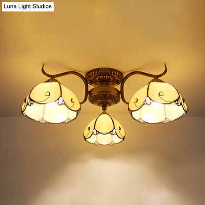 DecorBites™ DecorBites™ Tiffany Lodge Style Scalloped Semi Flush Ceiling Light with Stained Glass – 3 Lights Beige/Clear