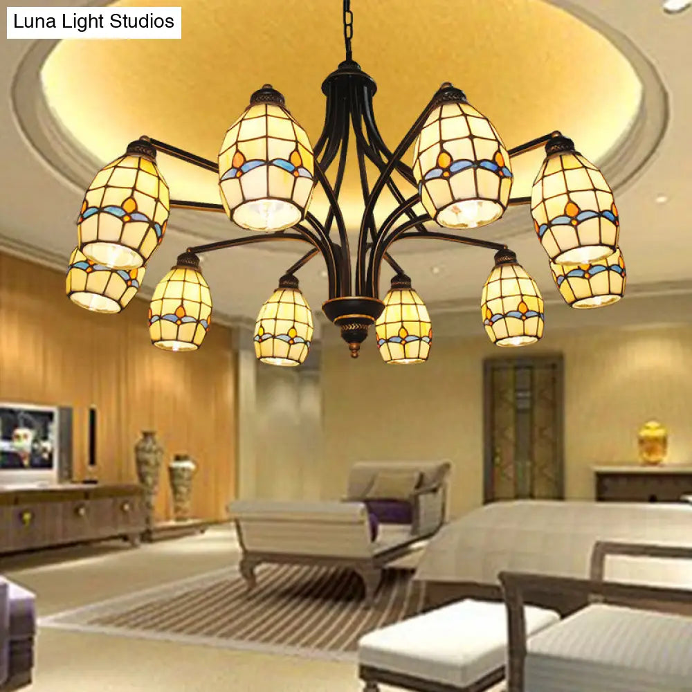 Tiffany Magnolia Chandelier Pendant Light with Metal Chain for Living Room Ceiling