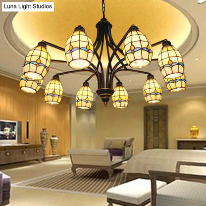 Tiffany Magnolia Chandelier Pendant Light with Metal Chain for Living Room Ceiling