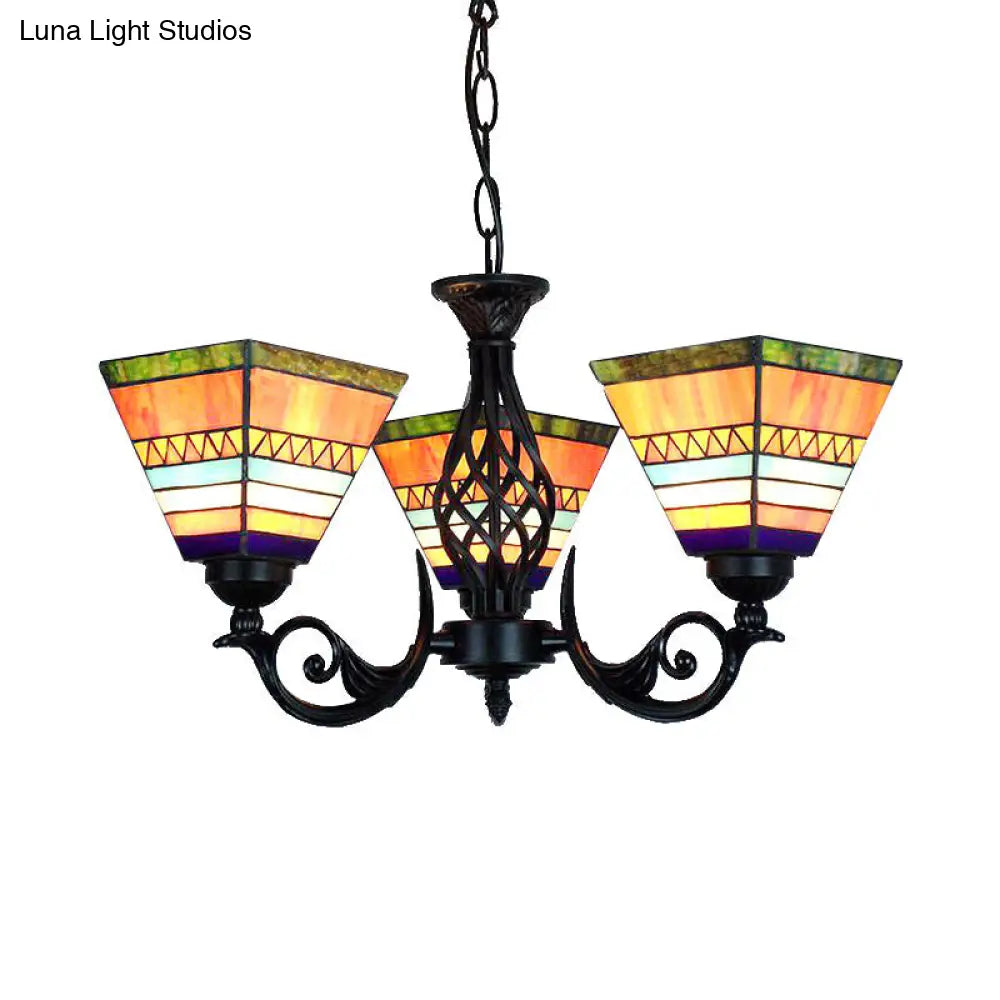 Tiffany Mission Hanging Light with Stained Glass Pyramid Shade in Orange
