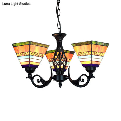 Tiffany Mission Hanging Light with Stained Glass Pyramid Shade in Orange