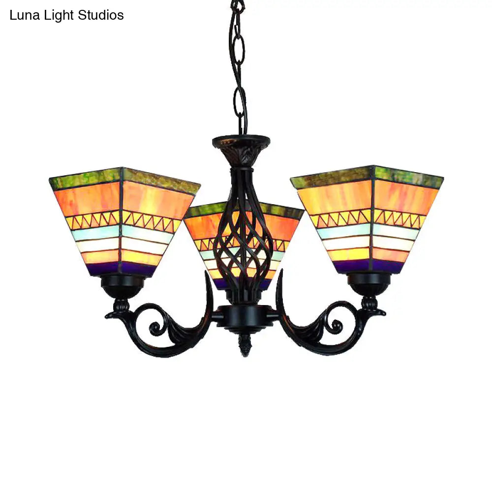 Tiffany Mission Hanging Light with Stained Glass Pyramid Shade in Orange