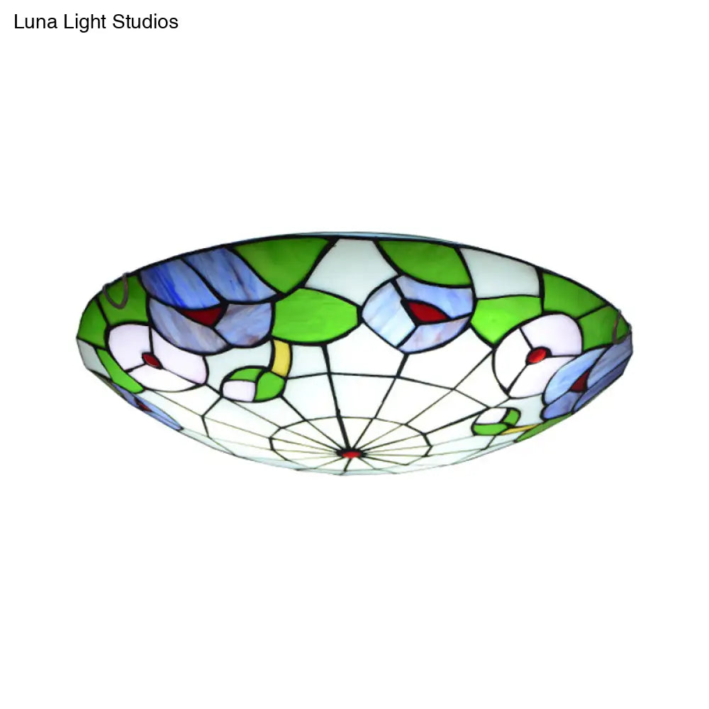 DecorBites™ DecorBites™ Tiffany Morning Glory Stained Glass Flush Mount Ceiling Light - Green