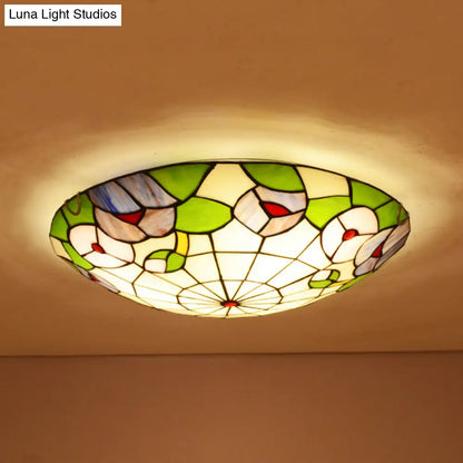 DecorBites™ DecorBites™ Tiffany Morning Glory Stained Glass Flush Mount Ceiling Light - Green