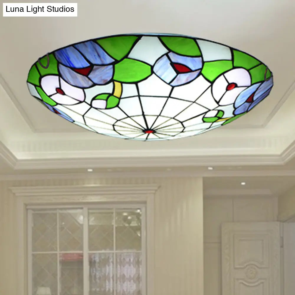 DecorBites™ DecorBites™ Tiffany Morning Glory Stained Glass Flush Mount Ceiling Light - Green