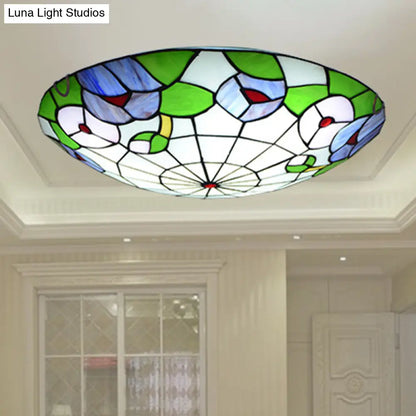 DecorBites™ DecorBites™ Tiffany Morning Glory Stained Glass Flush Mount Ceiling Light - Green