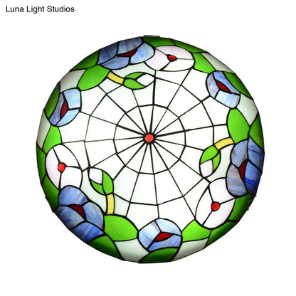 DecorBites™ DecorBites™ Tiffany Morning Glory Stained Glass Flush Mount Ceiling Light - Green