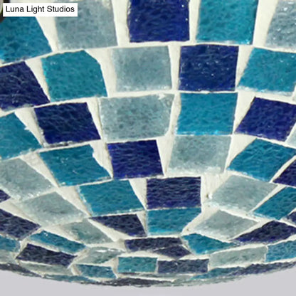 DecorBites™ DecorBites™ Tiffany Mosaic Glass Ceiling Light - Round Blue Flush Mount (12"/16" Width) - 1 Bulb