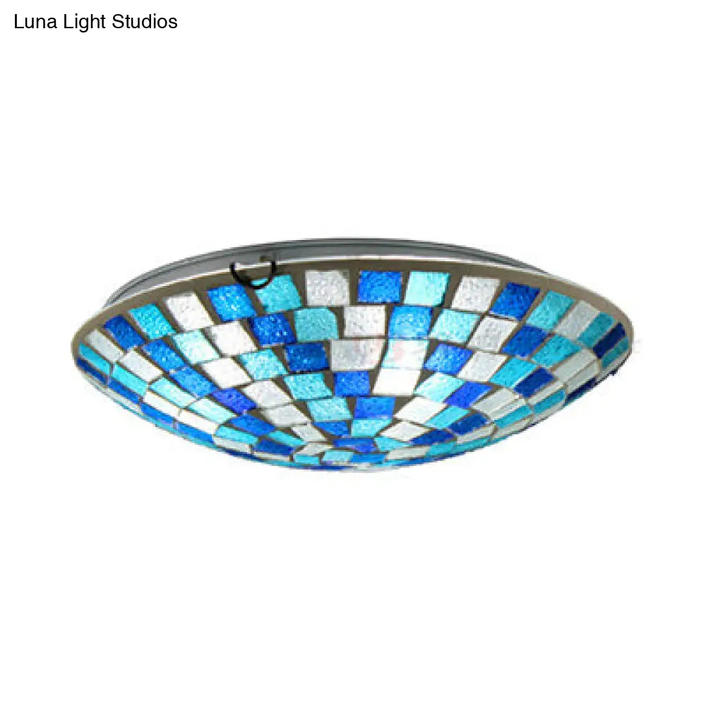 DecorBites™ DecorBites™ Tiffany Mosaic Glass Ceiling Light - Round Blue Flush Mount (12"/16" Width) - 1 Bulb