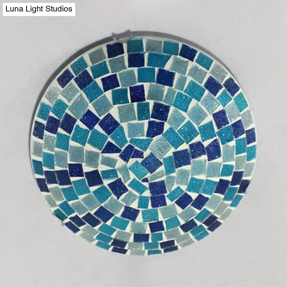 DecorBites™ DecorBites™ Tiffany Mosaic Glass Ceiling Light - Round Blue Flush Mount (12"/16" Width) - 1 Bulb