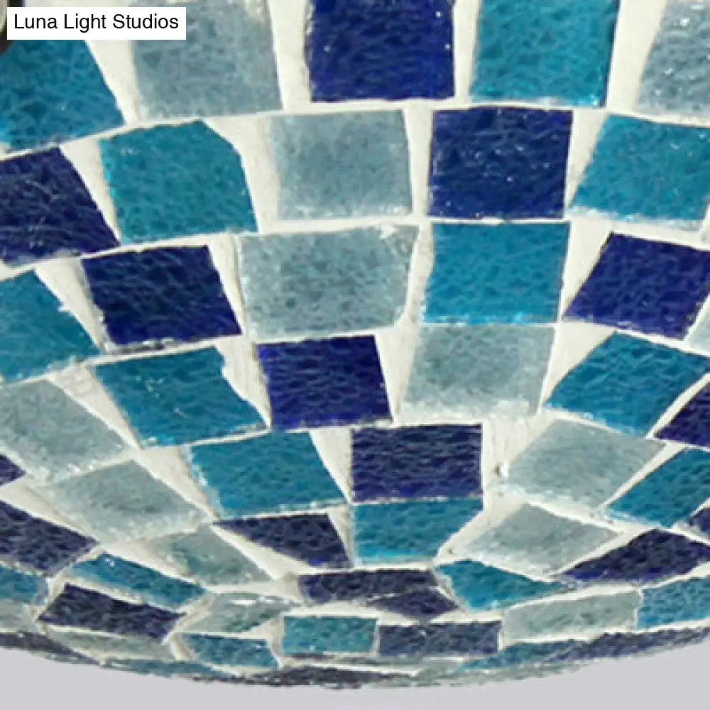 DecorBites™ DecorBites™ Tiffany Mosaic Glass Ceiling Light - Round Blue Flush Mount (12"/16" Width) - 1 Bulb