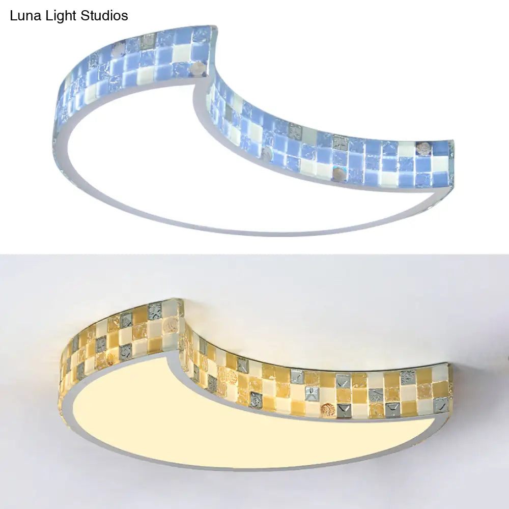 DecorBites™ DecorBites™ Tiffany Mosaic Glass Moon Flush Light with LED for Bedroom Ceiling