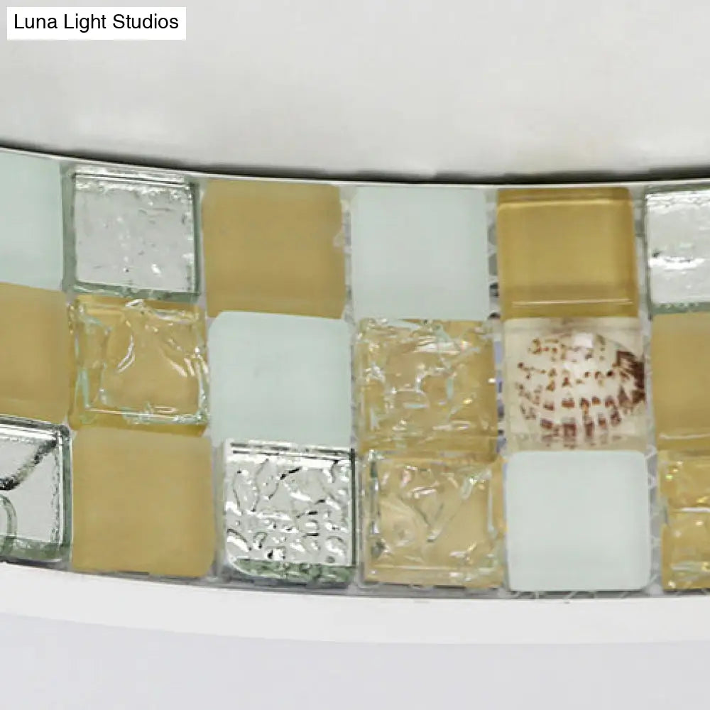 DecorBites™ DecorBites™ Tiffany Mosaic Glass Moon Flush Light with LED for Bedroom Ceiling