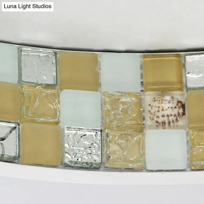 DecorBites™ DecorBites™ Tiffany Mosaic Glass Moon Flush Light with LED for Bedroom Ceiling