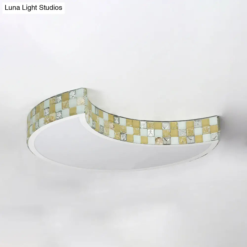 DecorBites™ DecorBites™ Tiffany Mosaic Glass Moon Flush Light with LED for Bedroom Ceiling
