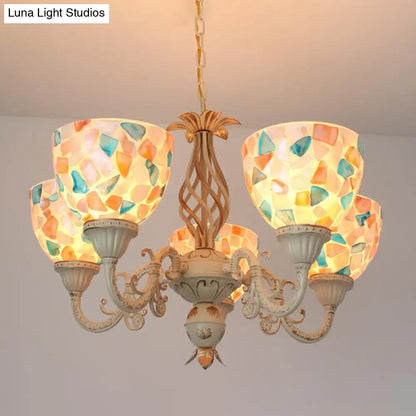 Tiffany Mosaic Shell Chandelier Ceiling Pendant - White - 3/5 Lights - Bedroom Decor