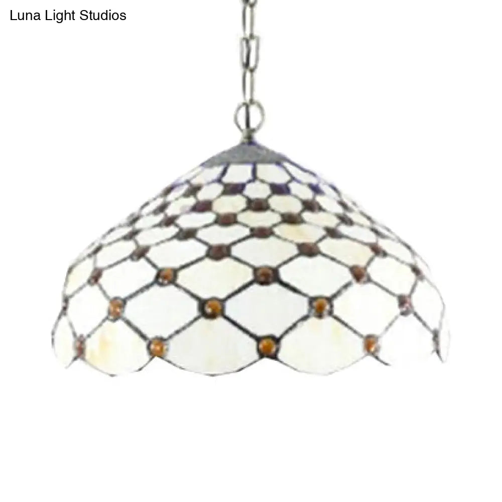 Tiffany Multicolored Stained Glass Dome Pendant Light: White Single Bulb Hanging Lamp for Living Room