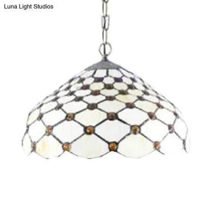 Tiffany Multicolored Stained Glass Dome Pendant Light: White Single Bulb Hanging Lamp for Living Room