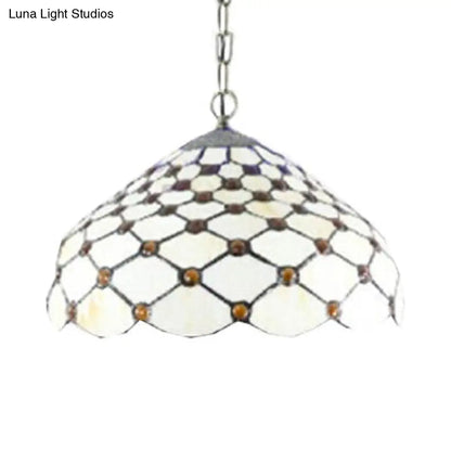 Tiffany Multicolored Stained Glass Dome Pendant Light: White Single Bulb Hanging Lamp for Living Room