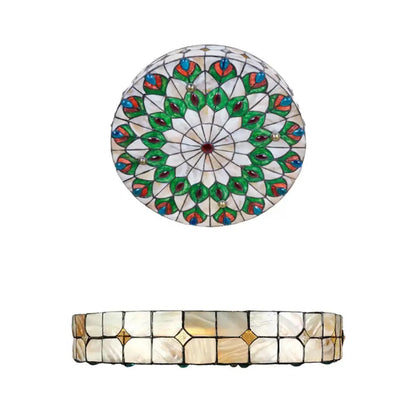 DecorBites™ DecorBites™ Tiffany Peacock Pattern Drum Flushmount Ceiling Lights, 4-Light Bedroom Lighting with Art Glass Shade
