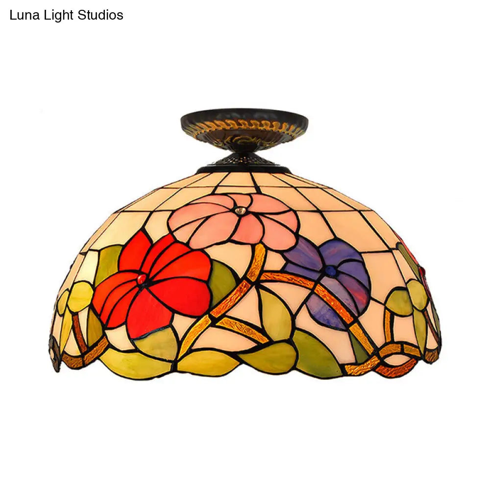 DecorBites™ DecorBites™ Tiffany Peony Flush Mount Lamp: Stained Glass Ceiling Lighting Fixture in Bronze, 12"/16" Wide