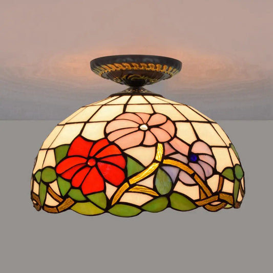 DecorBites™ DecorBites™ Tiffany Peony Flush Mount Lamp: Stained Glass Ceiling Lighting Fixture in Bronze, 12"/16" Wide