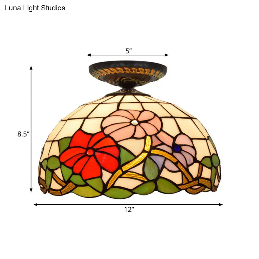 DecorBites™ DecorBites™ Tiffany Peony Flush Mount Lamp: Stained Glass Ceiling Lighting Fixture in Bronze, 12"/16" Wide