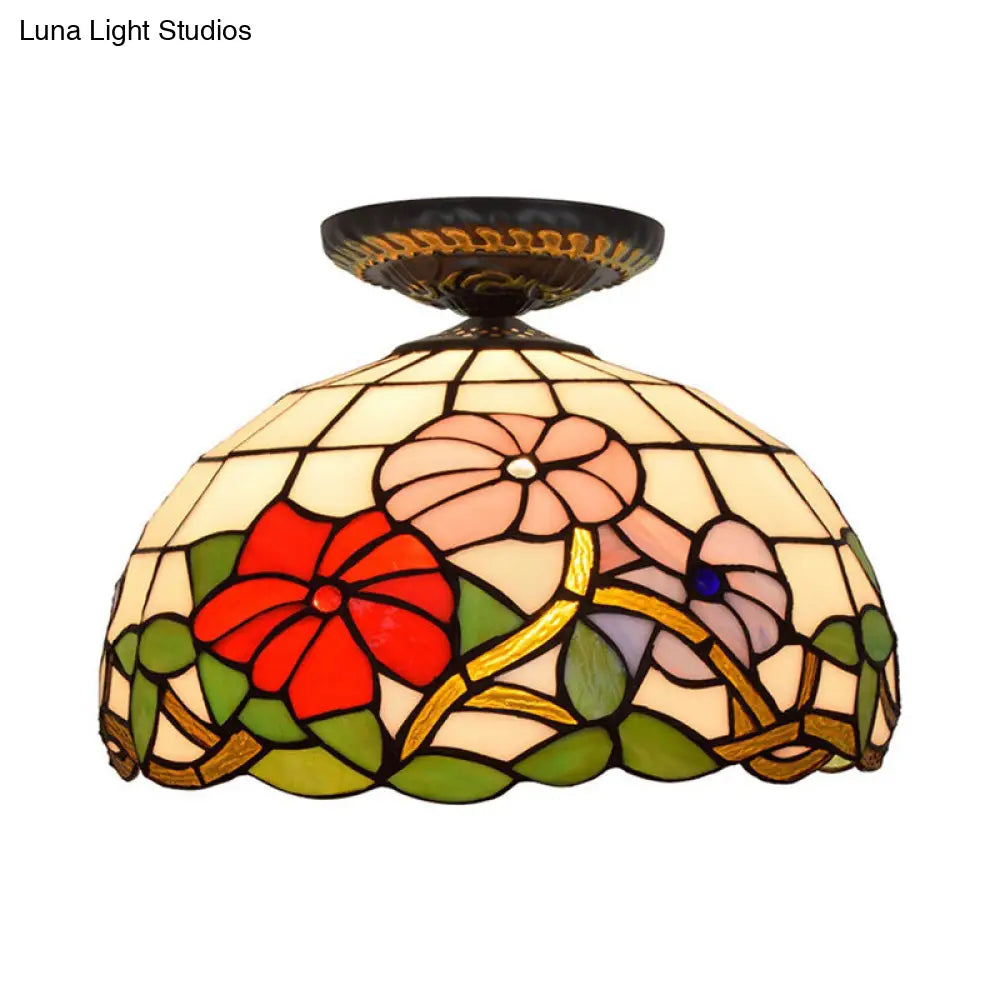 DecorBites™ DecorBites™ Tiffany Peony Flush Mount Lamp: Stained Glass Ceiling Lighting Fixture in Bronze, 12"/16" Wide