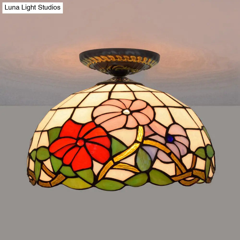 DecorBites™ DecorBites™ Tiffany Peony Flush Mount Lamp: Stained Glass Ceiling Lighting Fixture in Bronze, 12"/16" Wide