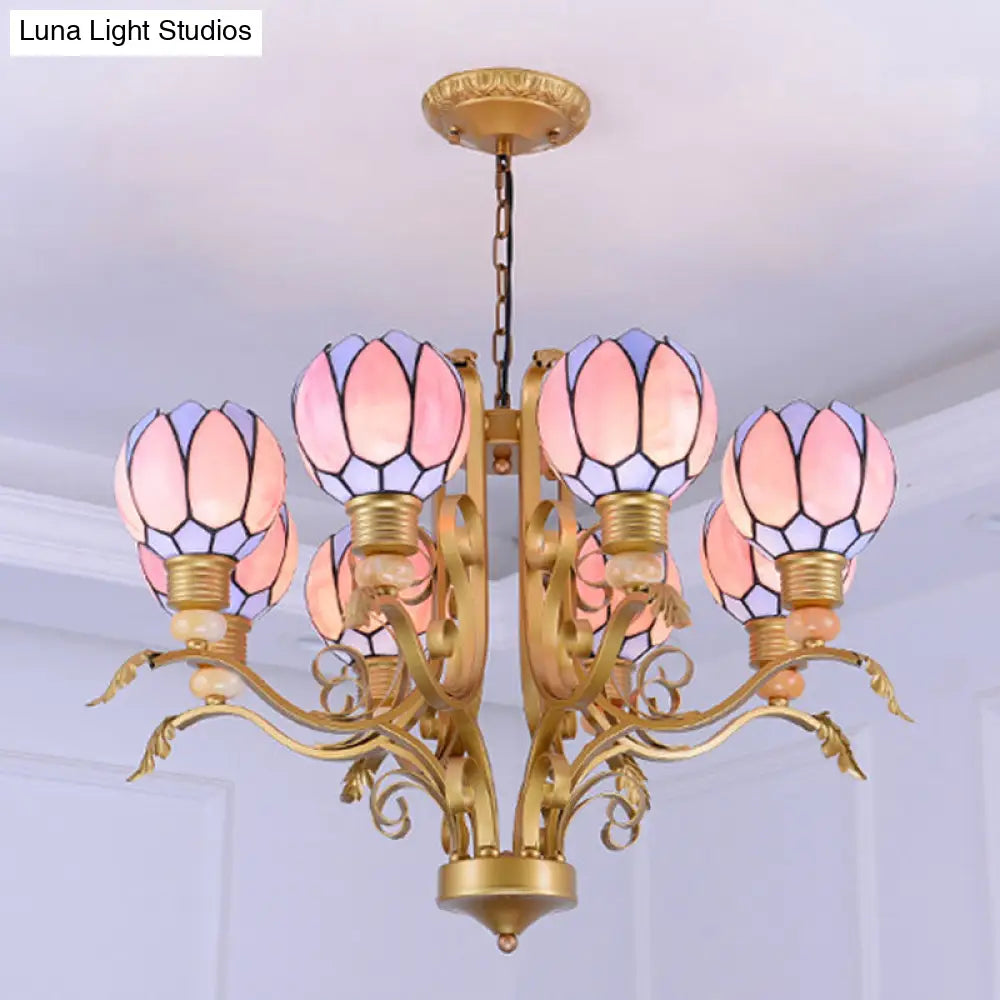 Tiffany Pink Glass Blossom Chandelier - 3/5/6 Lights for Living Room - Brass Hanging Lamp Kit