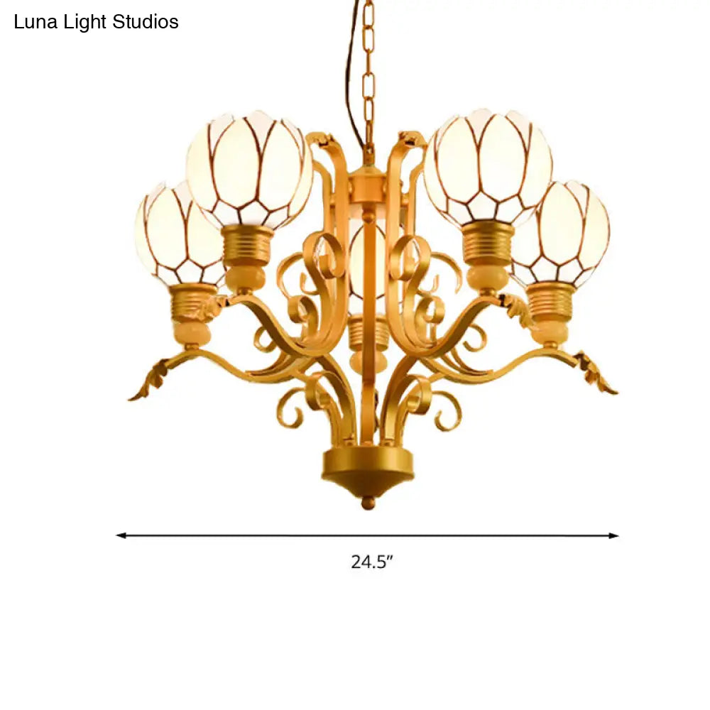 Tiffany Pink Glass Blossom Chandelier - 3/5/6 Lights for Living Room - Brass Hanging Lamp Kit