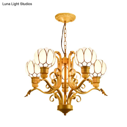 Tiffany Pink Glass Blossom Chandelier - 3/5/6 Lights for Living Room - Brass Hanging Lamp Kit