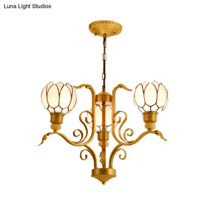 Tiffany Pink Glass Blossom Chandelier - 3/5/6 Lights for Living Room - Brass Hanging Lamp Kit