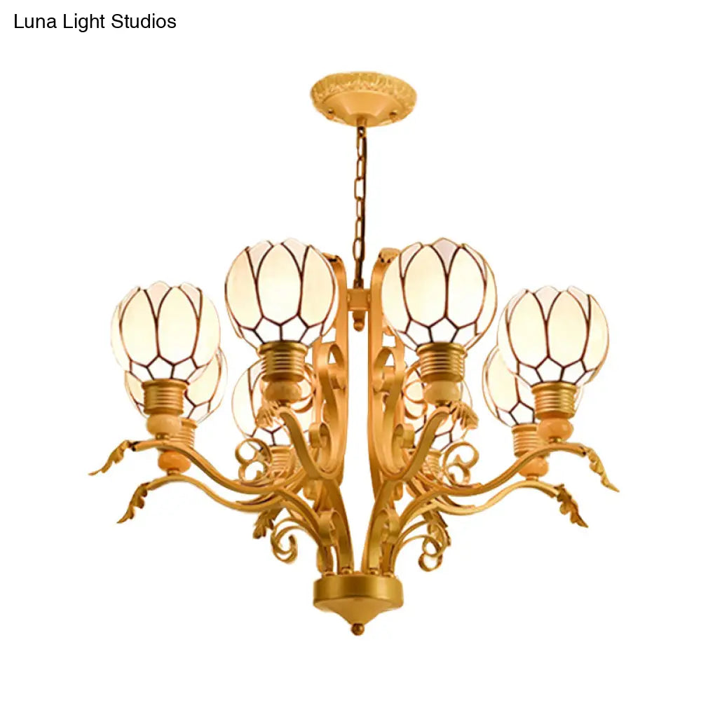 Tiffany Pink Glass Blossom Chandelier - 3/5/6 Lights for Living Room - Brass Hanging Lamp Kit