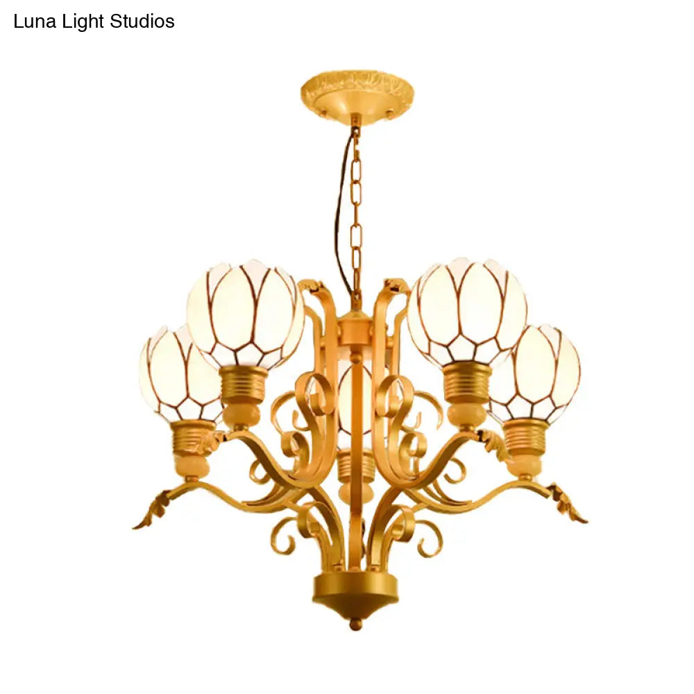 Tiffany Pink Glass Blossom Chandelier - 3/5/6 Lights for Living Room - Brass Hanging Lamp Kit