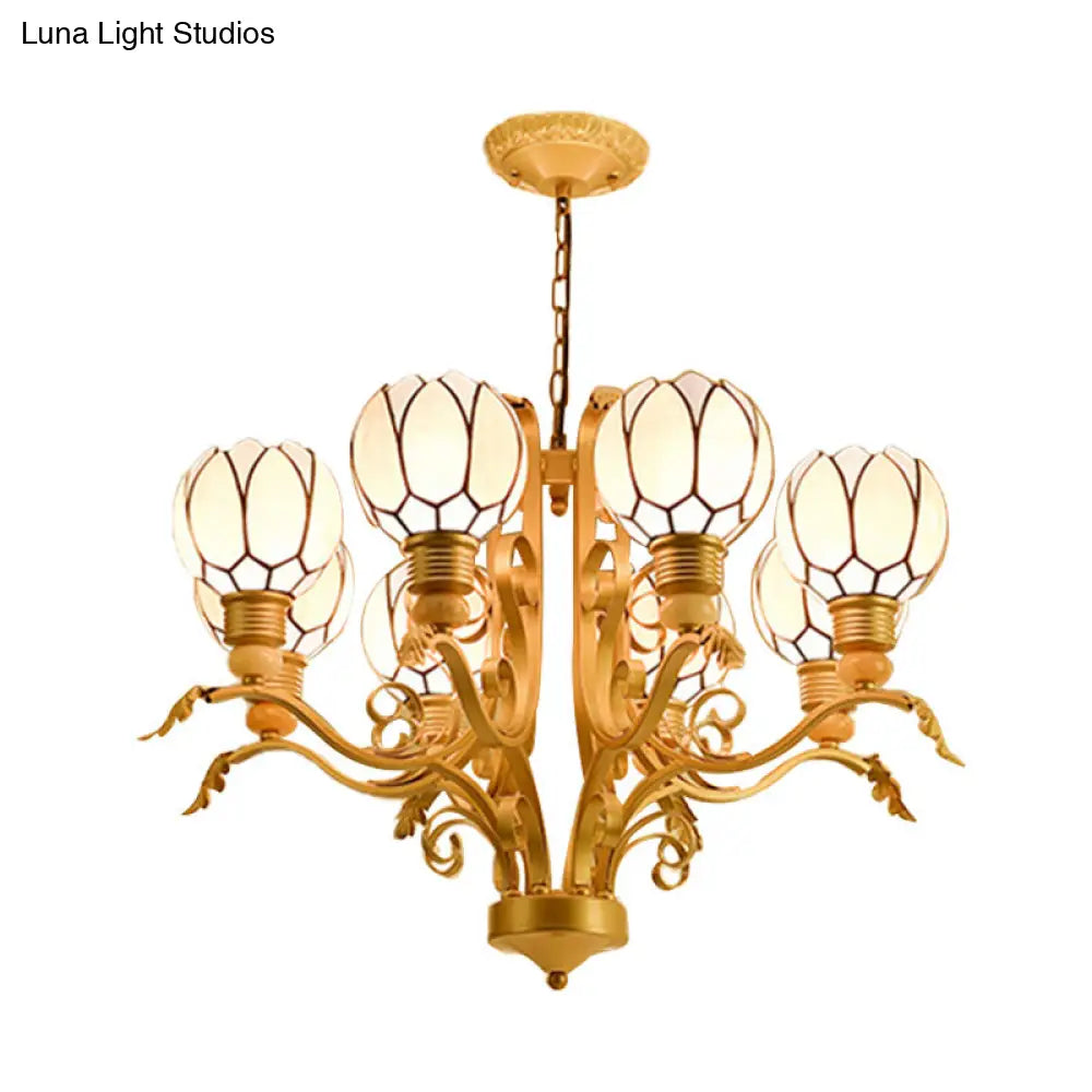 Tiffany Pink Glass Blossom Chandelier - 3/5/6 Lights for Living Room - Brass Hanging Lamp Kit