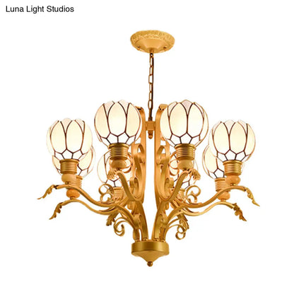 Tiffany Pink Glass Blossom Chandelier - 3/5/6 Lights for Living Room - Brass Hanging Lamp Kit