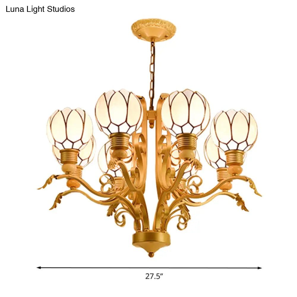 Tiffany Pink Glass Blossom Chandelier - 3/5/6 Lights for Living Room - Brass Hanging Lamp Kit