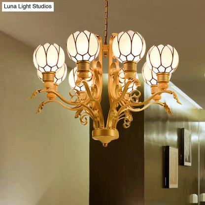 Tiffany Pink Glass Blossom Chandelier - 3/5/6 Lights for Living Room - Brass Hanging Lamp Kit