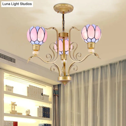 Tiffany Pink Glass Blossom Chandelier - 3/5/6 Lights for Living Room - Brass Hanging Lamp Kit