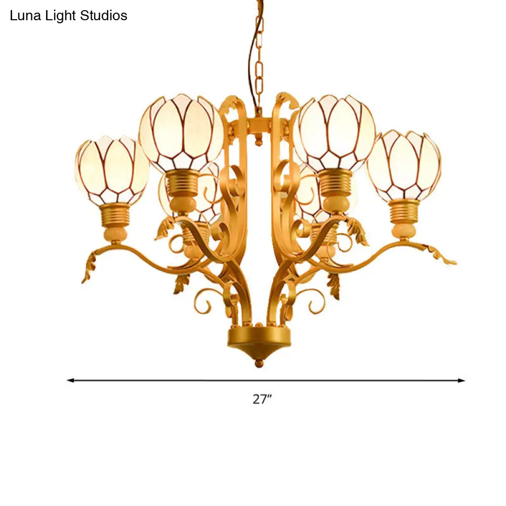 Tiffany Pink Glass Blossom Chandelier - 3/5/6 Lights for Living Room - Brass Hanging Lamp Kit