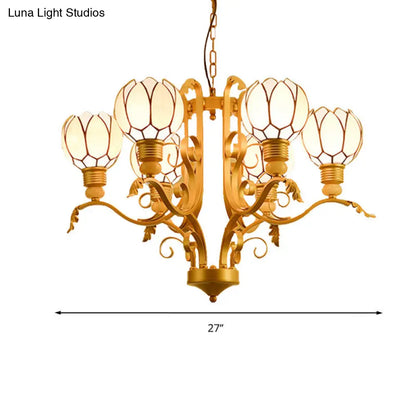 Tiffany Pink Glass Blossom Chandelier - 3/5/6 Lights for Living Room - Brass Hanging Lamp Kit