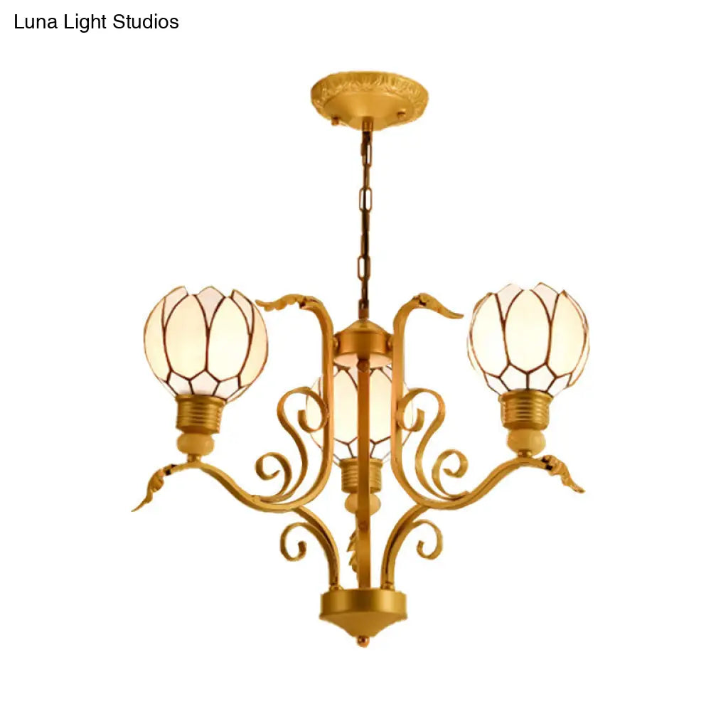 Tiffany Pink Glass Blossom Chandelier - 3/5/6 Lights for Living Room - Brass Hanging Lamp Kit