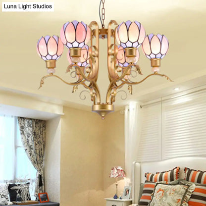 Tiffany Pink Glass Blossom Chandelier - 3/5/6 Lights for Living Room - Brass Hanging Lamp Kit
