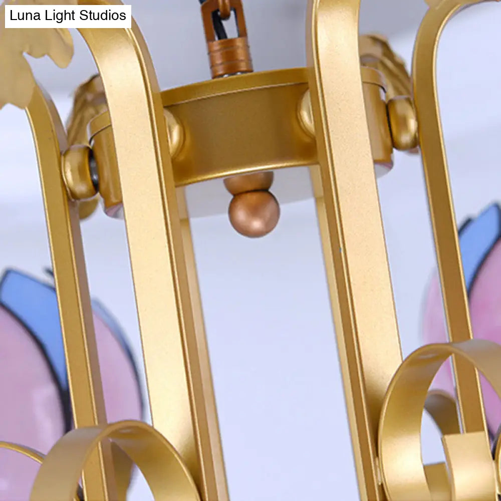 Tiffany Pink Glass Blossom Chandelier - 3/5/6 Lights for Living Room - Brass Hanging Lamp Kit