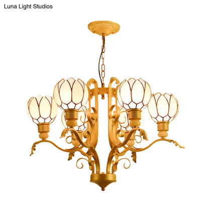 Tiffany Pink Glass Blossom Chandelier - 3/5/6 Lights for Living Room - Brass Hanging Lamp Kit