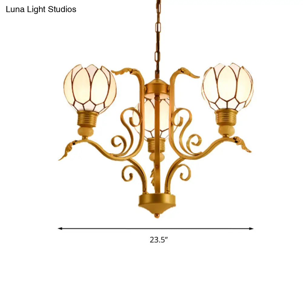 Tiffany Pink Glass Blossom Chandelier - 3/5/6 Lights for Living Room - Brass Hanging Lamp Kit