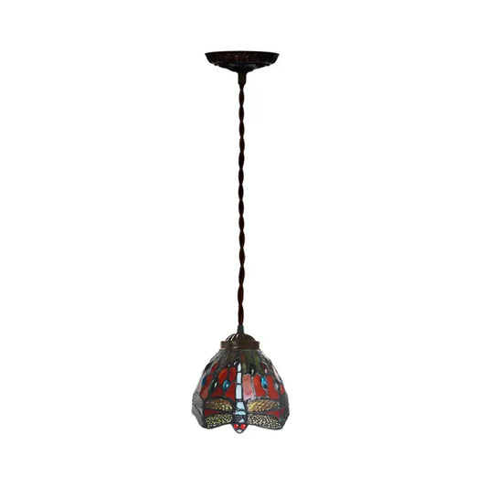 Tiffany Red Dragonfly Pendant Lamp with Stained Glass Shade for Dining Room - Single Bulb Kit