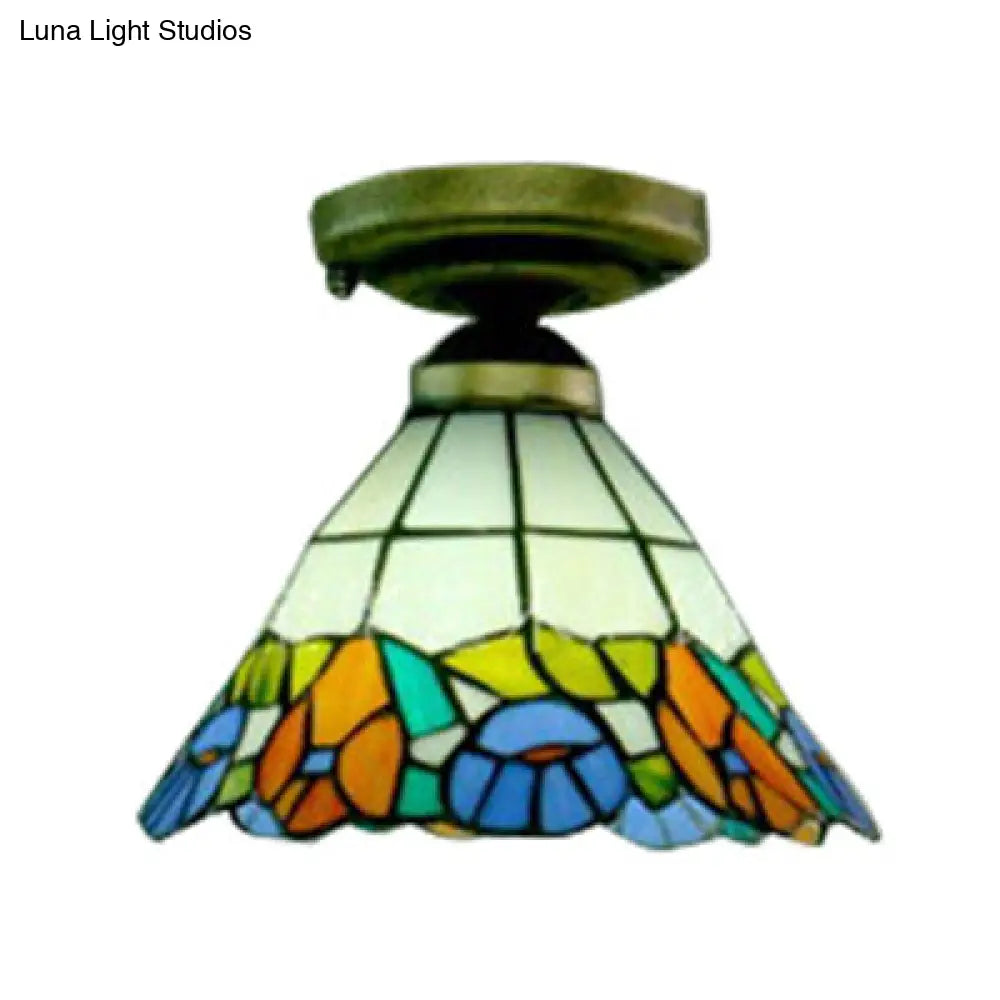 Tiffany Retro Loft Ceiling Light with Stained Glass Shade for Bedroom